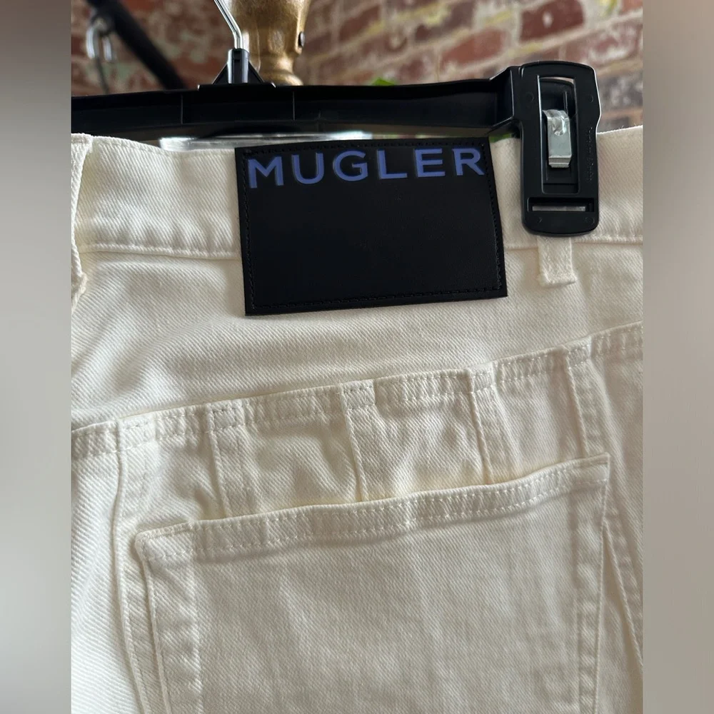 💥SALE💥Retail $950 NWT Mugler White Denim Spiral Seams Long Length JEANS Sold Out - Picture 11 of 15